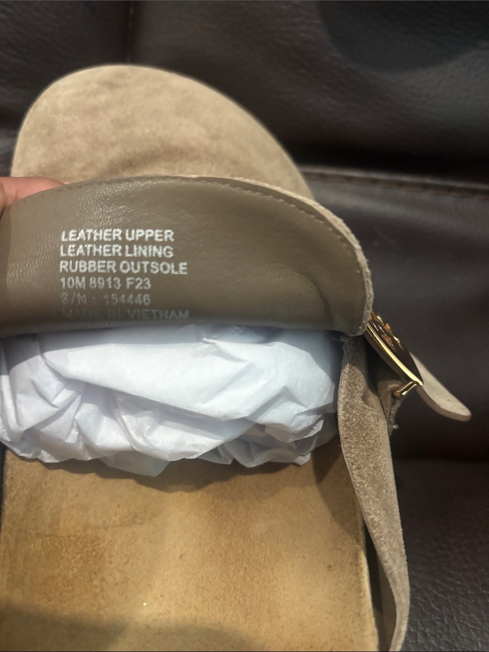 Tory Burch Taupe Suede Slide Mules with Gold Logo Accent - Picture 9 of 10